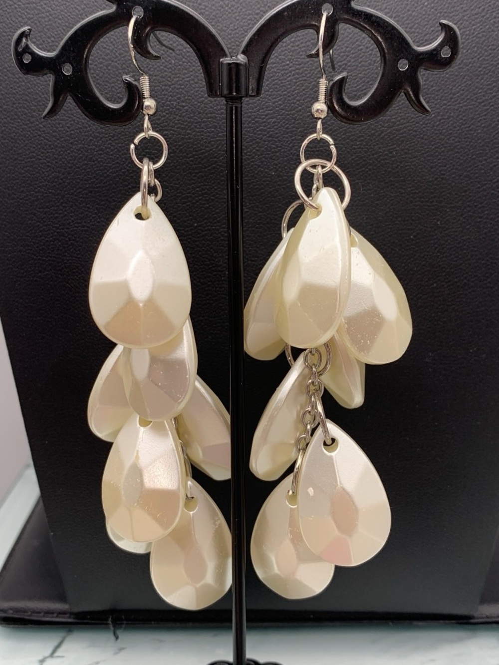Faux Pearl White Teardrop Dangle Earrings - Women Jewelry